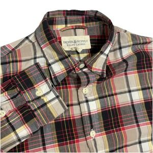DENIM & SUPPLY Ralph Lauren Shirt Small Red Black White Plaid Cotton Button Down